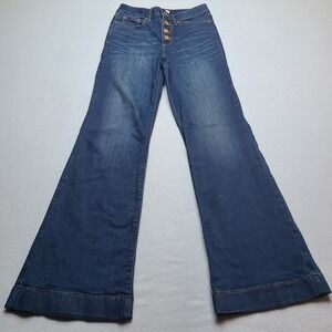 LC Lauren Conrad Flare Jeans Womens 6 Blue Excellent Super High Rise Button Fly